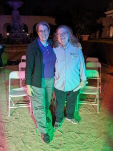 Shelley (at right) and her wife Barbara Belmont (at left) celebrating National Coming Out Day at the Pasadena City Hall, Pasadena, CA, October 11, 2022. Photo Credit: Barbara Belmont. Photo courtesy of Shelley Diamond.