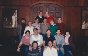 A portrait of the Human Rights Campaign Foundation Board, including Vivia Sapiq, Jon Thoores, Vic Basile, and Chuck Forester, December 1, 1986. Photo courtesy of Chuck Forester. 