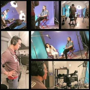 Six sequential film reel photos featuring Dante Alencastre behind the scenes filming the interview portion of “Raising Zoey” documentary with Zoey and her sister Letty, Downey, CA, 2012. Photo courtesy of Dante Alencastre. 