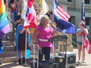 Stephanie speaks at Wichita Pride in Wichita, Kansas, 2021. Photo courtesy of Stephanie Byers.