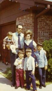 Stephanie (far right), her parents, and her three younger brothers, 1972. Photo courtesy of Stephanie Byers.