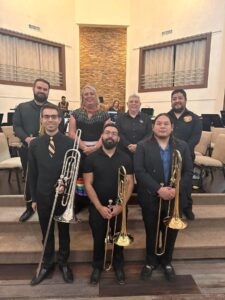 Stephanie Byers (back row, second from left) performing with the Pride of San Antonio Showband in San Antonio, Texas, October 2023. Photo courtesy of Stephanie Byers.