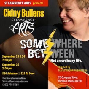 A poster for Cidny’s one person show “Somewhere Between: Not An Ordinary Life”, September 23-25, 2016. Photo Credit: Joanne Berman. Photo courtesy of Cidny Bullens.