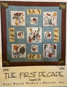 Fort Wayne’s Women’s Bureau Quilt, from 1975-1992. In Fort Wayne, Indiana, 1986. Photo Courtesy of Harriet Miller and Monica Wehrle.