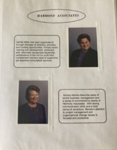 Harriet Miller, then Monica Wehrle listed as US Harmony Associates P3. In Fort Wayne, Indiana, 1994. Photo Courtesy of Harriet Miller and Monica Wehrle.