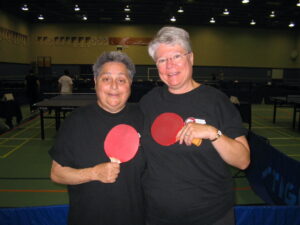 Harriet Miller and Monica Wehrle at the OUT-Games 2006 Table Tennis events. In 
Montreal, Canada, 2006. Photo Courtesy of Harriet Miller and Monica Wehrle.